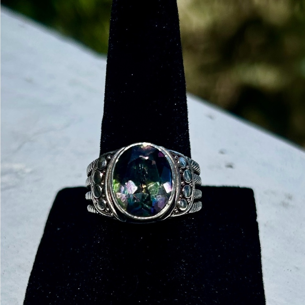 Elegant Sterling Silver and Mystic Topaz Gemstone Ring
